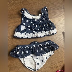 crown & ivy Navy and White Polka Dot Ruffle Tankini